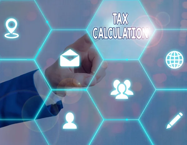 Word writing text tax calculation. Geschäftskonzept zur Beurteilung, wie viel an den Staat zu zahlen ist. — Stockfoto