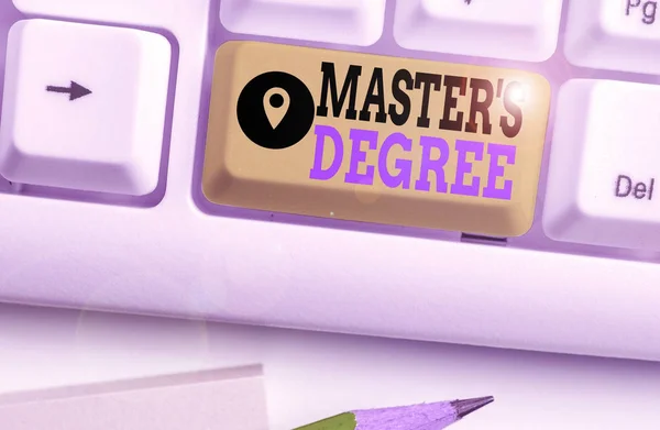 Writing note showing Master S Degree. Business photo showcasing degree that is given to a student by a college or university. — Stock Photo, Image