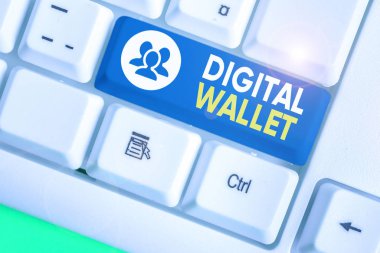 Metin işareti Dijital Cüzdanı gösteriyor. Ekommerce işlemleri yapmak için kavramsal fotoğraf tabanlı sistem.