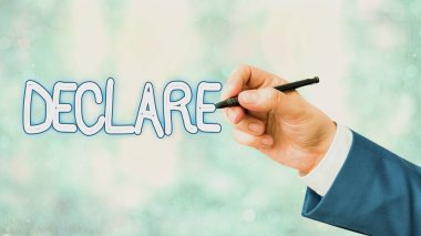 Deklare 'i gösteren not yazılıyor. İş fotoğrafı tanıtımı özellikle açık ve resmi terimlerle yapılmıştır..