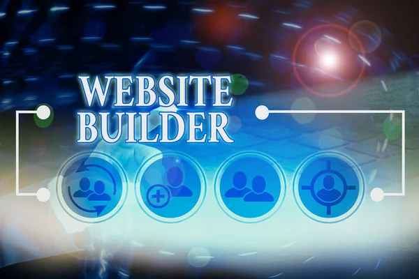 Writing note showing Website Builder. Business photo showcasing construction of websites without analysisual code editing.