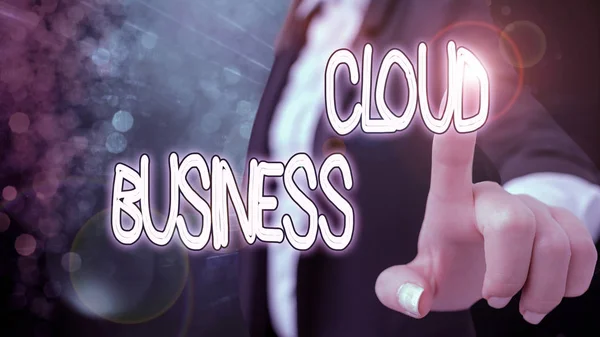 Signo de texto que muestra Cloud Business. Fotocomputación conceptual que se basa en recursos informáticos compartidos . — Foto de Stock
