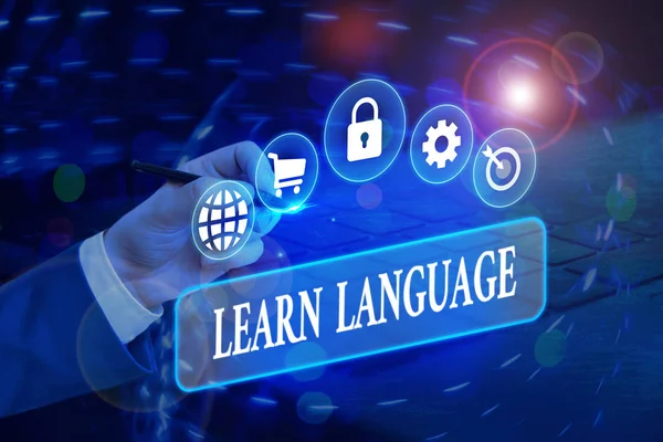 Writing note showing Learn Language. Business photo showcasing ability to communicate in the second or foreign language. — Stock Photo, Image