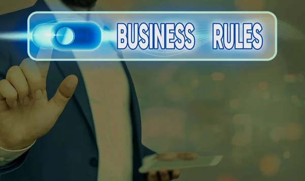ビジネスルールを示す概念的な手書き。事業写真テキスト事業を制限し、又は定義する特定の指令. — ストック写真