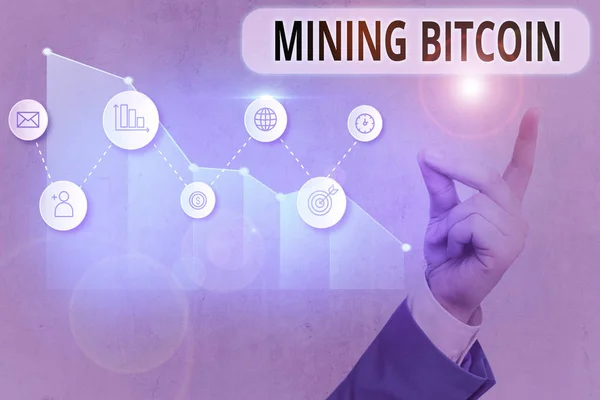 Text sign showing Mining Bitcoin. Conceptual photo processing of transactions in the digital currency system.