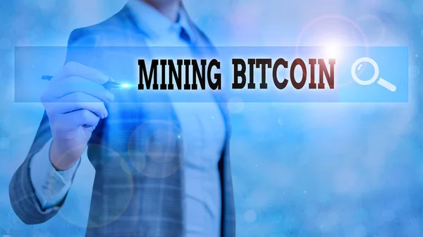 Text sign showing Mining Bitcoin. Conceptual photo processing of transactions in the digital currency system.