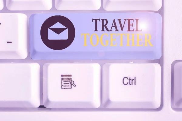 Conceptual hand writing showing Travel Together. Business photo showcasing opportunities to learn and grow together in an adventure. — Stock Photo, Image