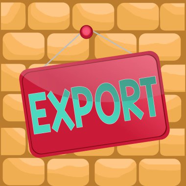 El yazısı metni Aktarma. Satış için başka bir ülkeye mal veya hizmet gönderme kavramı Toplu Üretim Renkli hatırlatıcı boş tahta boş alan dikdörtgen ekleyin.