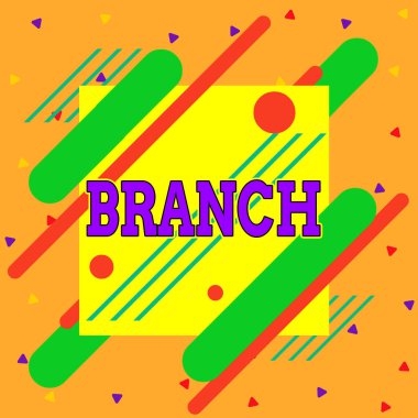 Branch 'ın el yazısı. Kavram, gövdeden ya da bir daldan büyüyen bir ağacın parçası anlamına gelir Asimetrik biçimsiz biçim şekli nesne ana hatları çoklu renk tasarımı.