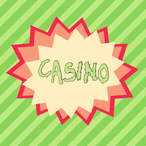 Εννοιολογική γραφή χεριών που δείχνει Καζίνο. Επαγγελματική φωτογραφία που δείχνει ένα κτίριο όπου τα παιχνίδια ειδικά ρουλέτα και τα παιχνίδια καρτών παίζονται ασύμμετρη άνιση σχήμα μοτίβο πολύχρωμο σχέδιο αντικειμένου. — Φωτογραφία Αρχείου