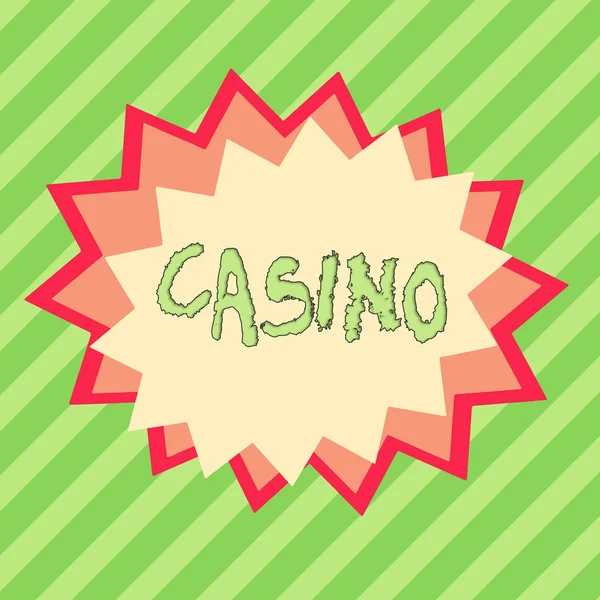 Conceptual hand writing showing Casino. Business photo showcasing a building where games especially roulette and card games are played Asymmetrical uneven shaped pattern object multicolour design. — Stock Photo, Image