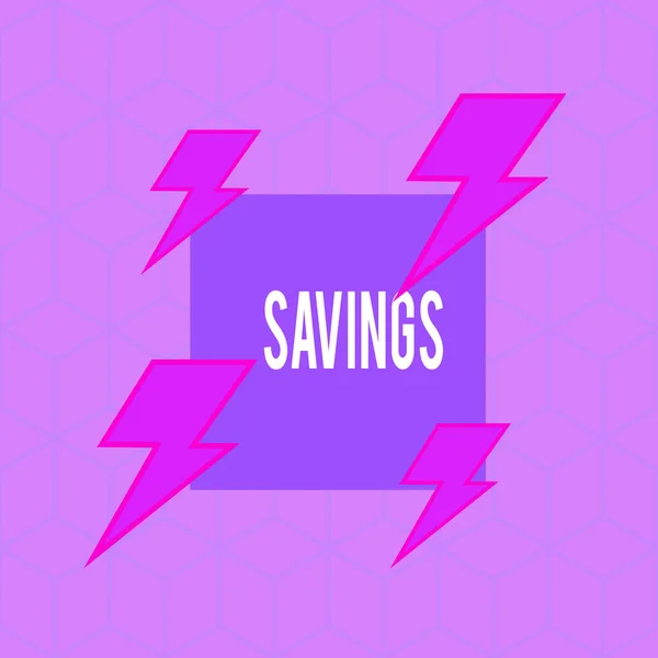 Writing note showing Savings. Business photo showcasing the money that a demonstrating keeps in an account in a bank or like Asymmetrical format pattern object outline multicolor design. — Stock Photo, Image