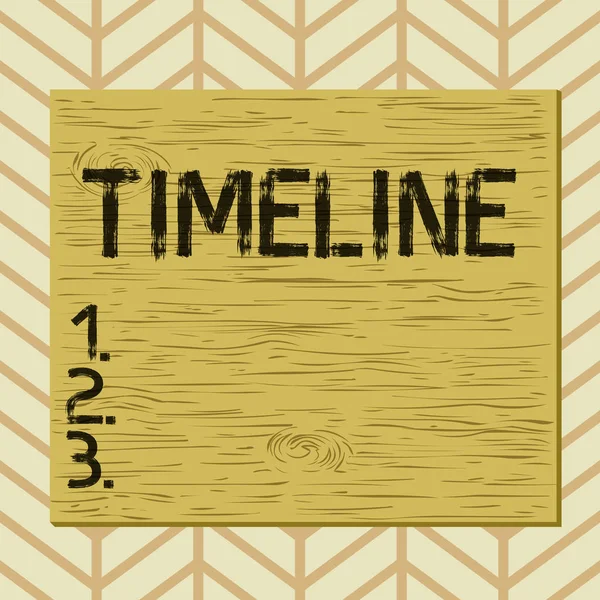 Writing note showing Timeline. Business photo showcasing graphical representation of period time on which events are marked Square rectangle unreal cartoon wood on the coloured wall. — Stock Photo, Image