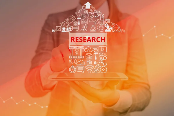 Írásbeli Megjegyzés mutatja a kutatás. Üzleti fénykép bemutatják rendszeres vizsgálati és tanulmányi anyagok és a forrásból. — Stock Fotó