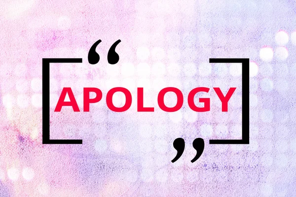 Konzeptuelle Handschrift, die Apologie zeigt. Business-Fototext ein geschriebener oder gesprochener Ausdruck von Reue oder Trauer. — Stockfoto