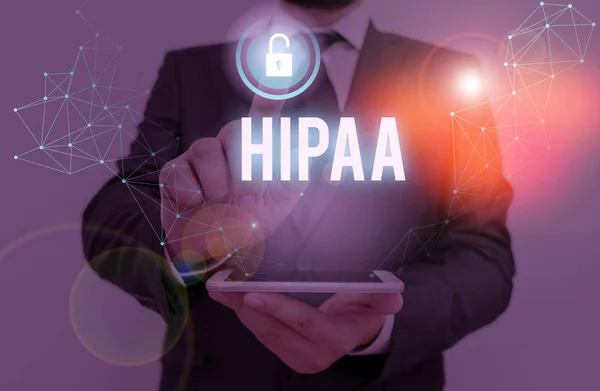 Writing note showing Hipaa. Business photo showcasing Acronym stands for Health Insurance Portability Accountability. — Stock Photo, Image