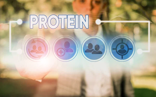 Konceptuální rukopis zobrazující Protein. Obchodní fotografie s nízkým obsahem tuku nebo sacharidů plán hubnutí. — Stock fotografie