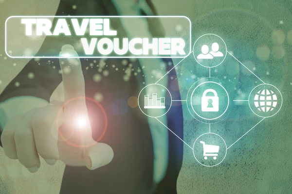 Handwriting text Travel Voucher. Concept meaning Tradable transaction type worth a certain monetary value. — Stock Photo, Image