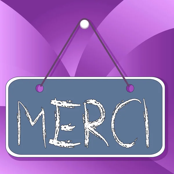 手書きのテキストメルキー。誰かがフランスであなたを助けるときに言われたことや応答を意味する概念ありがとうカラーメモ空のボードの空白のスペースを思い出させる背景の長方形を添付. — ストック写真