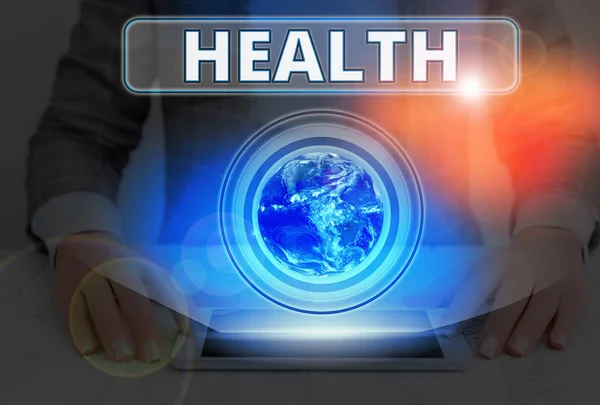 Text sign showing Health. Conceptual photo condition of the body and the degree to which it is free from illness Elements of this image furnished by NASA. — Stock Photo, Image