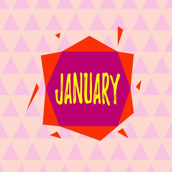 Text sign showing January. Conceptual photo first month of the year and considered the second month of winter Asymmetrical uneven shaped format pattern object outline multicolour design. — Stock Photo, Image