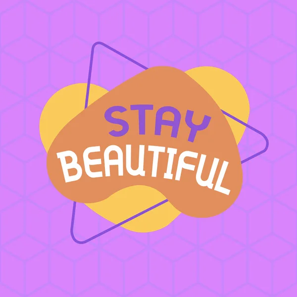 Tulisan tangan konseptual menunjukkan "Stay Beautiful". Teks foto bisnis yang hidup otentik dari hati Anda Menjadi jujur pada diri sendiri Pola format simetris obyek garis luar desain multiwarna . — Stok Foto
