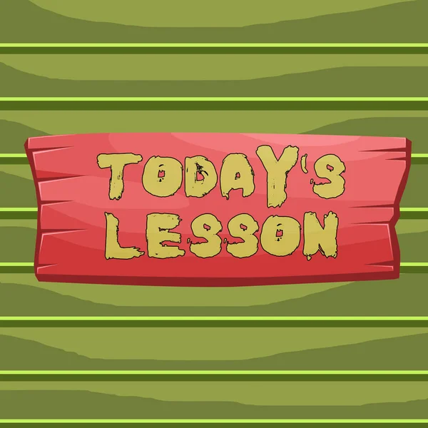 今日Sを示す概念的な手書きはレッスンです。個々の研究のために割り当てられている要求を紹介するビジネス写真何かを学ぶために木製のボード長方形の形をした木の添付カラー背景. — ストック写真
