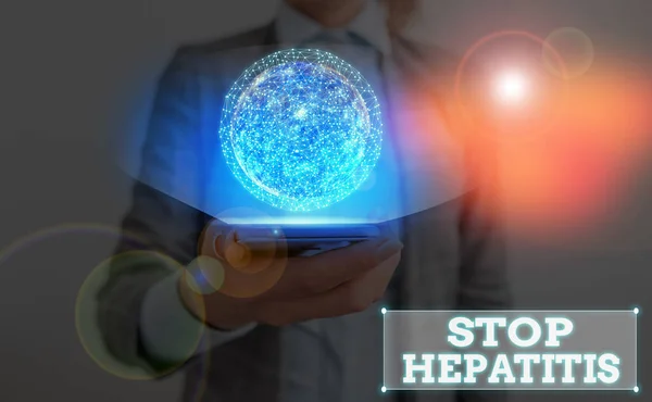Skriva lapp som visar Stoppa hepatit. Företagsfoto visa upp Behandling eller förebyggande av inflammation i levern Delar av denna bild som tillhandahålls av Nasa. — Stockfoto