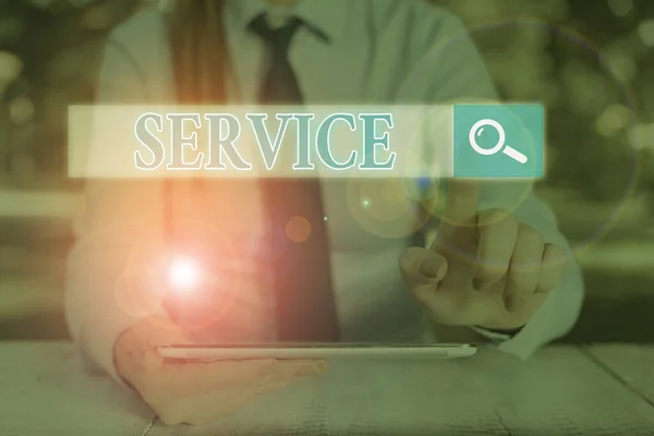 Text sign showing Service. Conceptual photo valuable action or effort performed to satisfy or fulfill a deanalysisd. — Stock Photo, Image