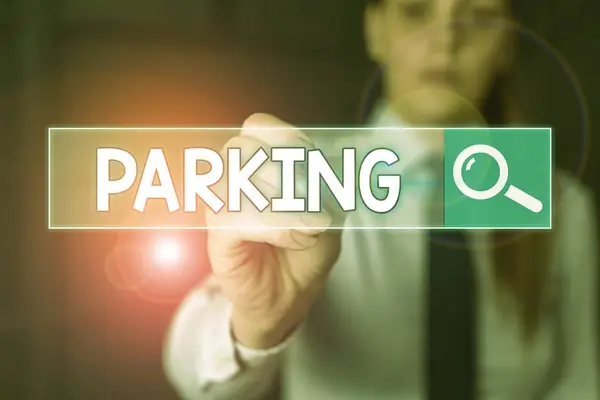 Psaní textu rukou Parkování. Koncept znamená nechat vozidlo na určitém místě po určitou dobu. — Stock fotografie