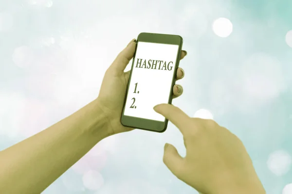 Handwriting text writing Hashtag. Concept meaning a word or phrase preceded by a hash sign Type of metadata tag. — Stock Photo, Image