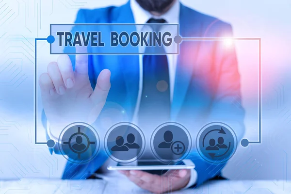 Szóírás szöveg Travel Booking. Üzleti koncepció a megállapodáshoz, amelyet akkor hoz létre, ha utazási céllal foglal le valamit. — Stock Fotó