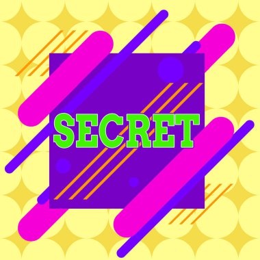 Sırrı gösteren kavramsal el yazısı. Diğerlerince bilinmeyen ya da saklanması gereken bir şeyi gösteren bir iş fotoğrafı gösterimi. Asimetrik biçimli nesne ana hatları çok renkli tasarımı.