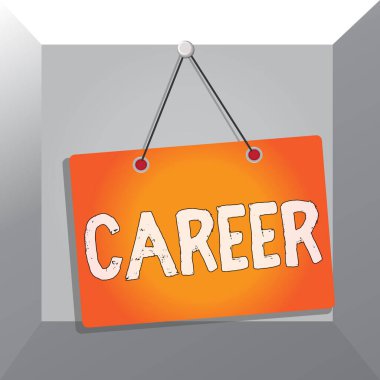 Kariyerini gösteren kavramsal el yazısı. İş fotoğrafı metni, hayatın gelişim fırsatlarıyla dolu olduğunu gösteriyor. Anımsatıcı boş tahta eklenmiş arkaplan dikdörtgeni.