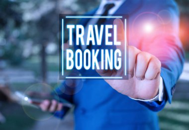 El yazısı, Seyahat Rezervasyonu. Seyahat için yer ayırttığın zaman yaptığın bir anlaşma. İş adamı onu işaret ederek..