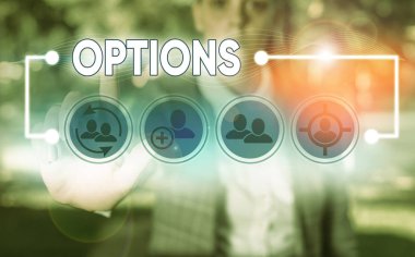 Conceptual hand writing showing Options. Business photo showcasing the opportunity or ability to choose something or to choose.