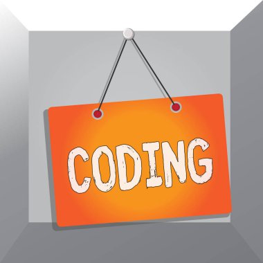 Kodlamayı gösteren kavramsal el yazısı. Sınıflandırma tanımlaması için bir şeye kod atayan iş fotoğrafı metni Boş hatırlatma panosu eklenmiş arkaplan dikdörtgeni.