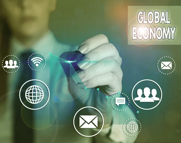 Tekst schrijven Global Economy. Bedrijfsconcept voor wereldwijde economische activiteit tussen verschillende landen. — Stockfoto
