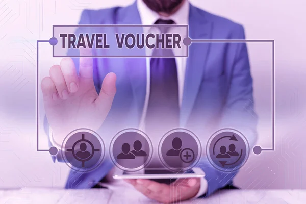 Word writing text Travel Voucher. Business concept for Tradable transaction type worth a certain monetary value.