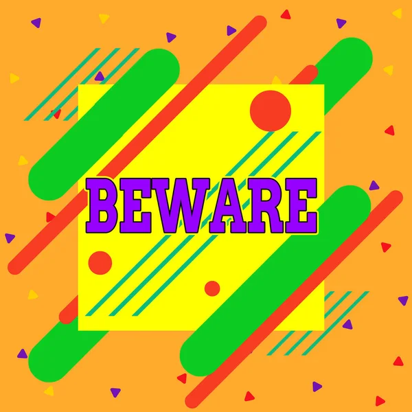 Handwriting text writing Beware. Concept meaning used to warn someone to be very careful about something or someone Asymmetrical uneven shaped format pattern object outline multicolour design. — Stock Photo, Image