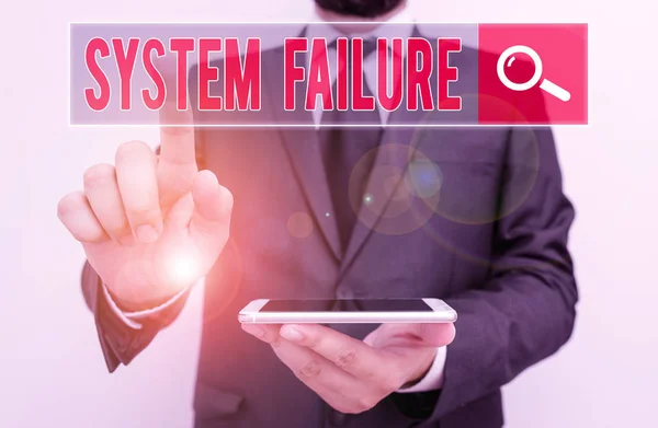 Writing note showing System Failure. Business photo showcasing Occur because of a hardware failure or a software issue. — 스톡 사진
