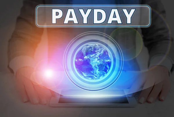 Segno di testo che mostra Payday. Foto concettuale un giorno in cui qualcuno viene pagato o si aspetta di essere pagato il loro stipendio Elementi di questa immagine fornita dalla NASA . — Foto Stock