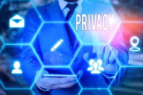 Word tekst intoetsen Privacy. Businessconcept voor recht om demonstratingal zaken en informatie als een geheim te houden. — Stockfoto