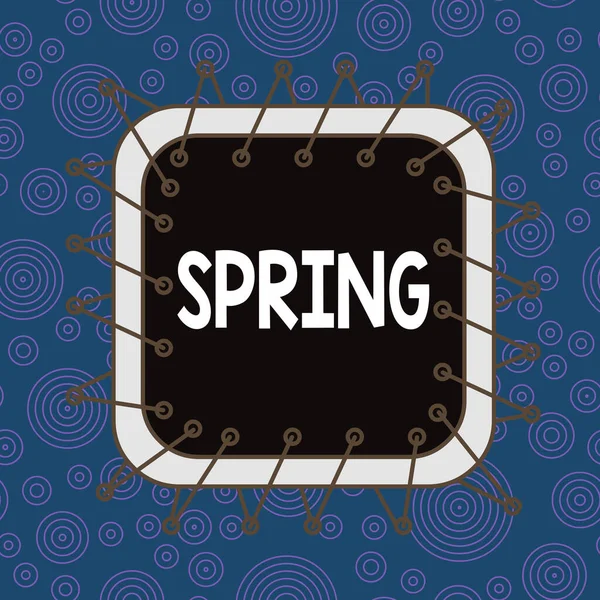 Text sign showing Spring. Conceptual photo the season after winter in which vegetation begins to appear Asymmetrical uneven shaped format pattern object outline multicolour design. — Stock Photo, Image