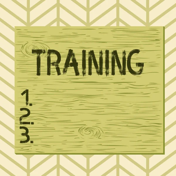 Writing note showing Training. Business photo showcasing action of teaching demonstrating animal particular skill type of behaviour Square rectangle unreal cartoon wood on the coloured wall. — Stock Photo, Image