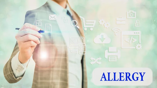 Word writing text Allergy. Business concept for Hypersensitive of the immune system towards particular substance. — Stock Photo, Image