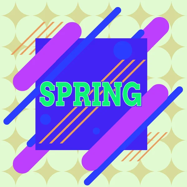 Conceptual hand writing showing Spring. Business photo showcasing the season after winter in which vegetation begins to appear Asymmetrical format pattern object outline multicolor design. — Stock Photo, Image