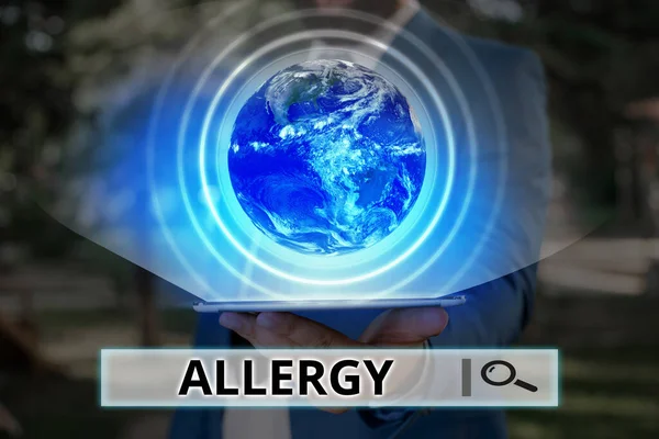 Ordskrivning text Allergi. Affärsidé för Överkänslighet mot immunsystemet mot viss substans Delar av denna bild som tillhandahålls av Nasa. — Stockfoto