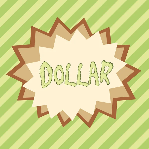 Conceptual hand writing showing Dollar. Business photo showcasing a piece of paper money worth one dollar Federal Reserve note Asymmetrical uneven shaped pattern object multicolour design. — Stock Photo, Image