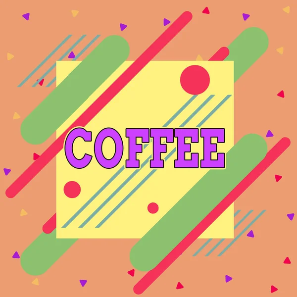 Handwriting text writing Coffee. Concept meaning hot drink made from the roasted and ground seeds of a tropical shrub Asymmetrical uneven shaped format pattern object outline multicolour design. — Stock Photo, Image